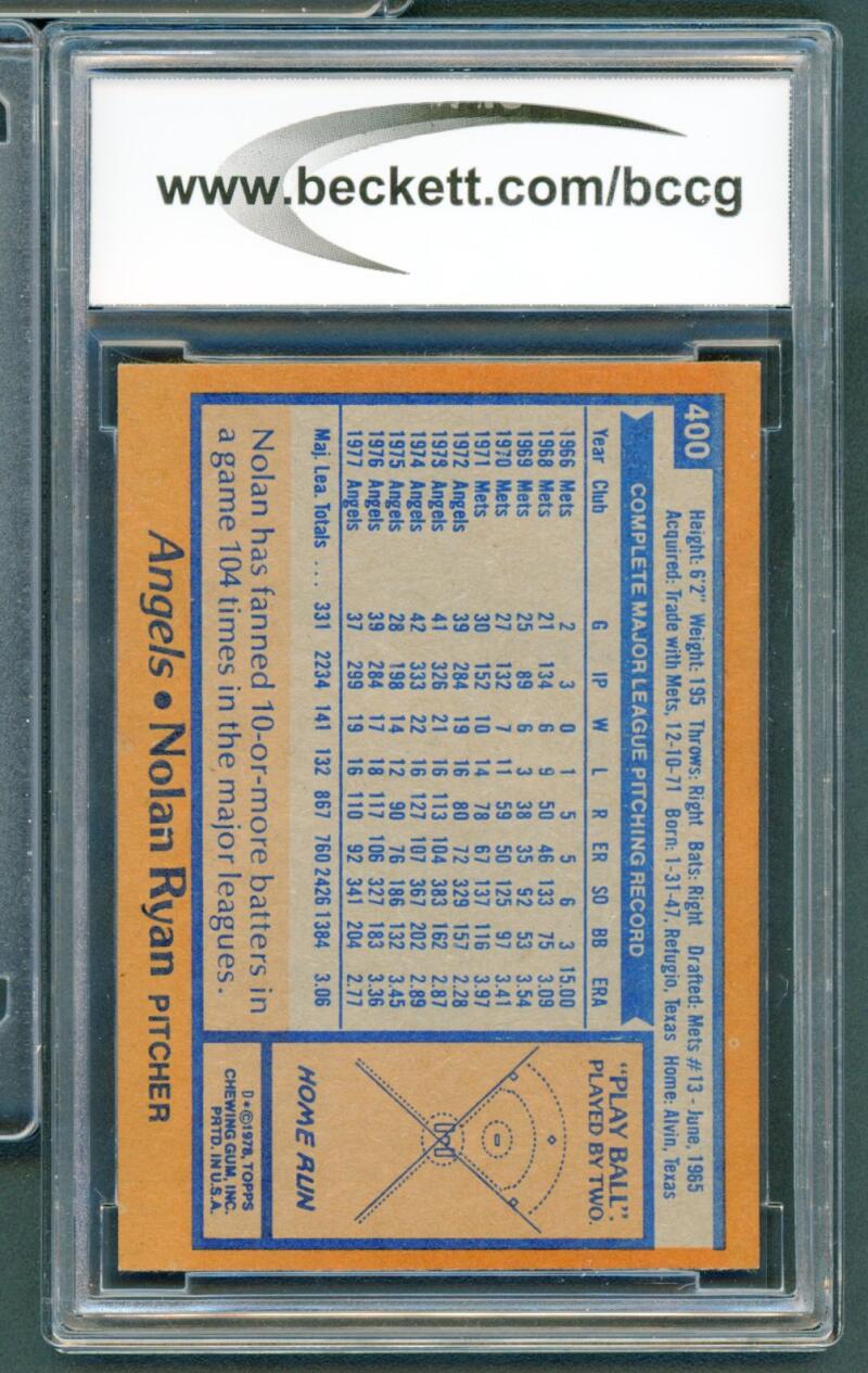 1978 Topps #400 Nolan Ryan Card BGS BCCG 8 Excellent+ Image 2