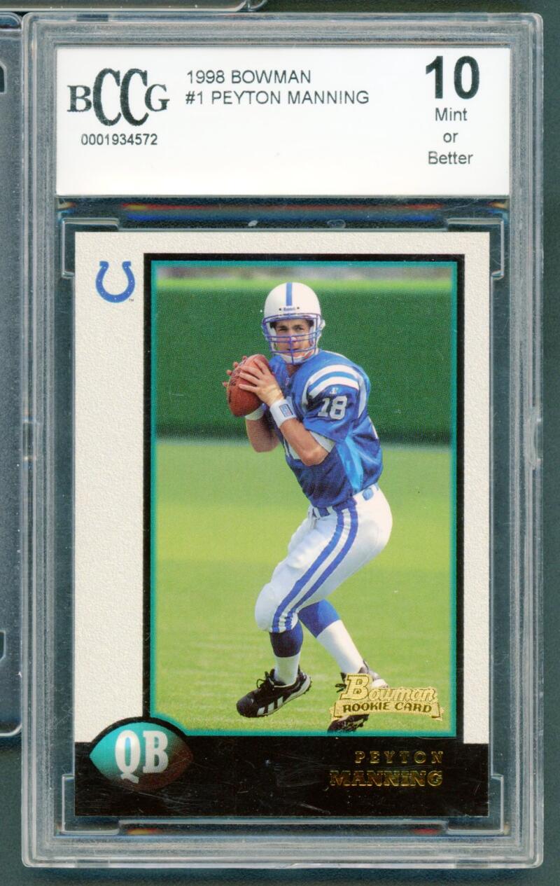 1998 bowman #1 PEYTON MANNING indianapolis colts rookie card BGS BCCG 10 Image 1