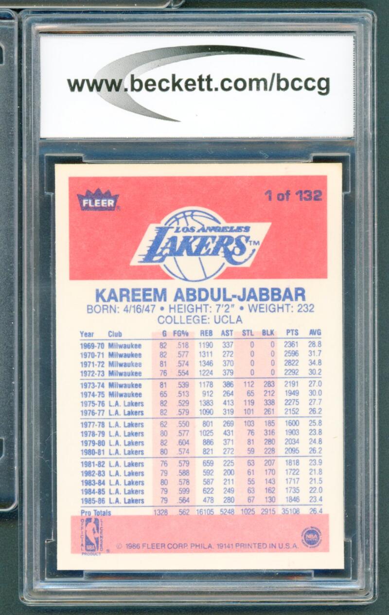 1986-87 Fleer #1 Kareem Abdul-Jabbar Card BGS BCCG 9 Near Mint+ Image 2