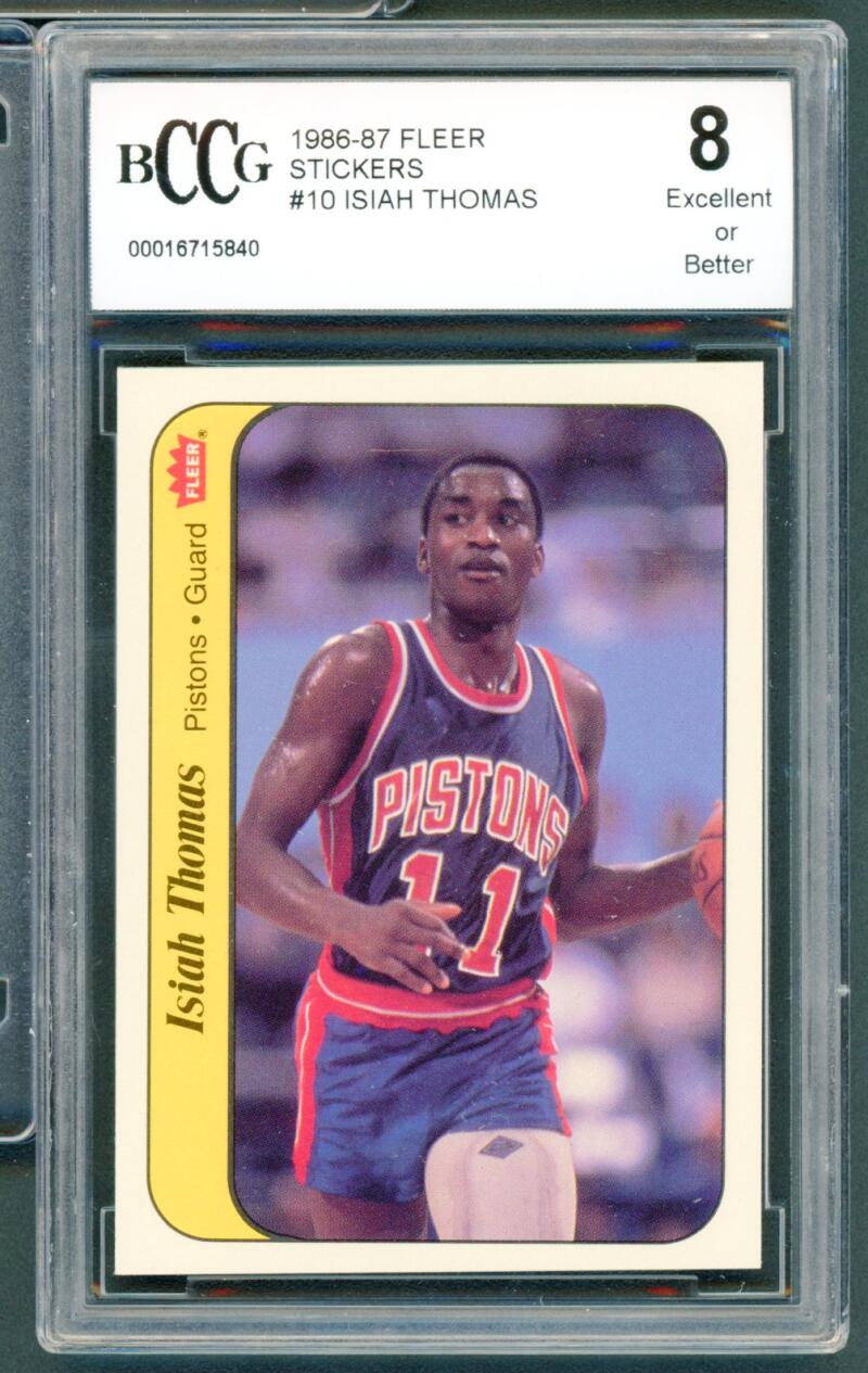 Isiah Thomas Rookie Card 1986-87 Fleer Stickers #10 Detroit Pistons BGS BCCG 8 Image 1