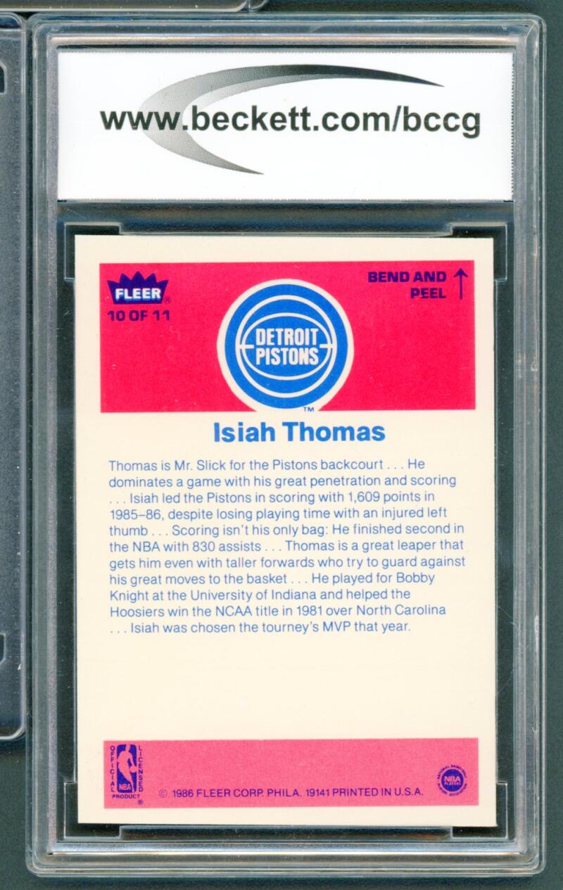 Isiah Thomas Rookie Card 1986-87 Fleer Stickers #10 Detroit Pistons BGS BCCG 8 Image 2