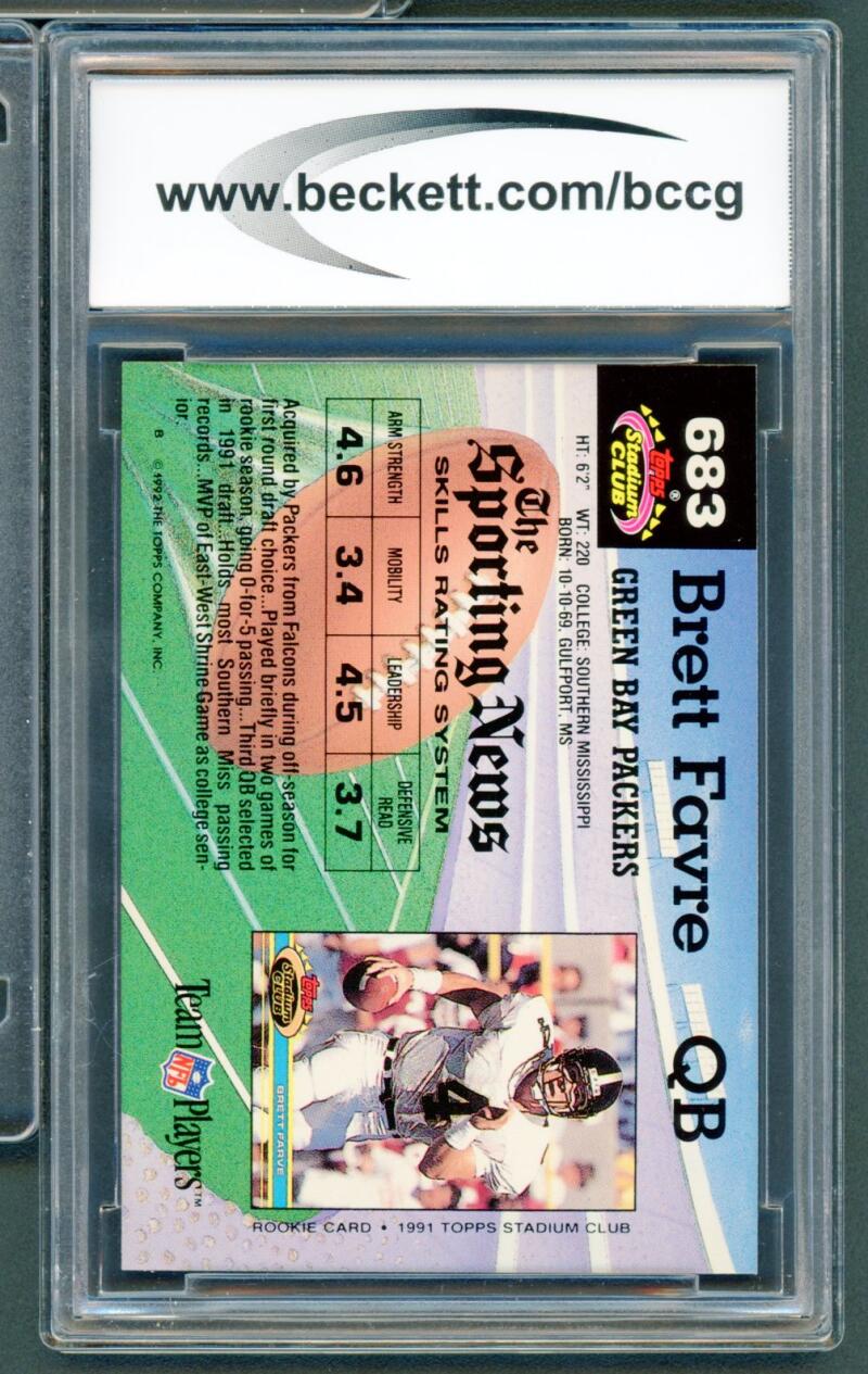 1992 Stadium Club #683 Brett Favre Card BGS BCCG 10 Mint+ Image 2