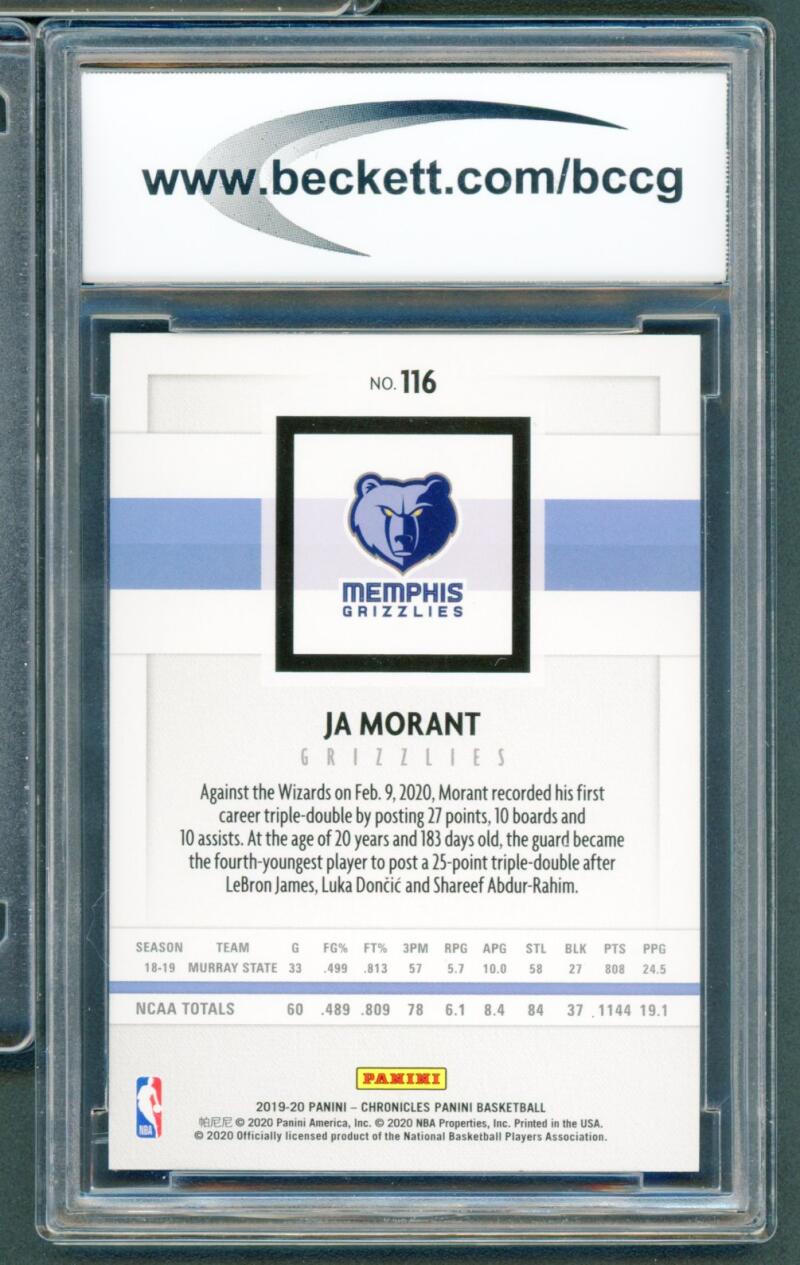 2019-20 Panini Chronicles #116 Ja Morant Rookie Card BGS BCCG 9 Near Mint+ Image 2
