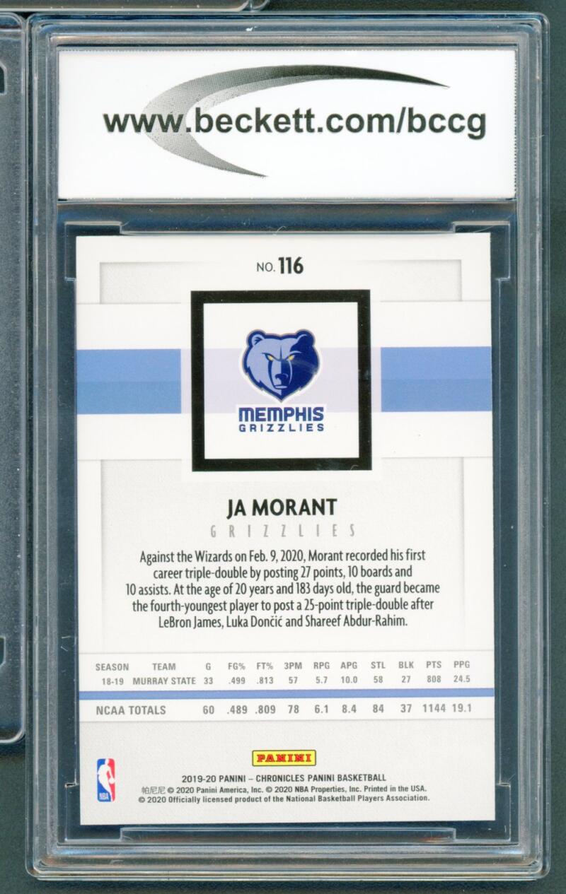 2019-20 Panini Chronicles Pink #116 Ja Morant Young Dolph RC BGS BCCG 10 Mint+ Image 2