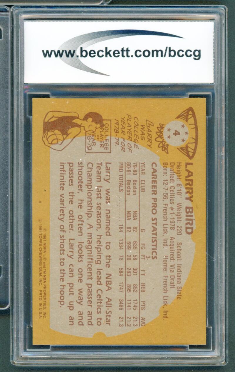 1981-82 Topps #4 Larry Bird Card BGS BCCG 9 Near Mint+ Image 2