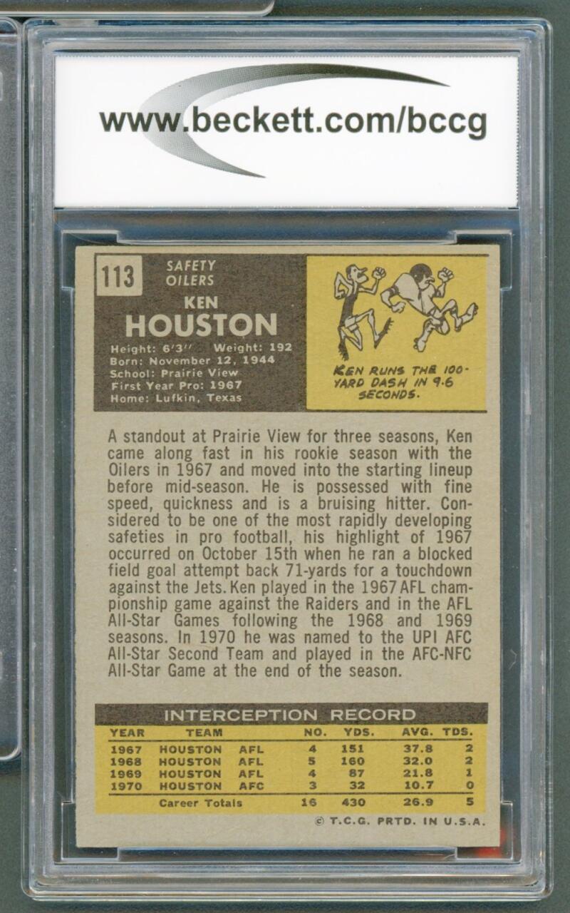 1971 Topps #113 Ken Houston Rookie Card BGS BCCG 9 Near Mint+ Image 2