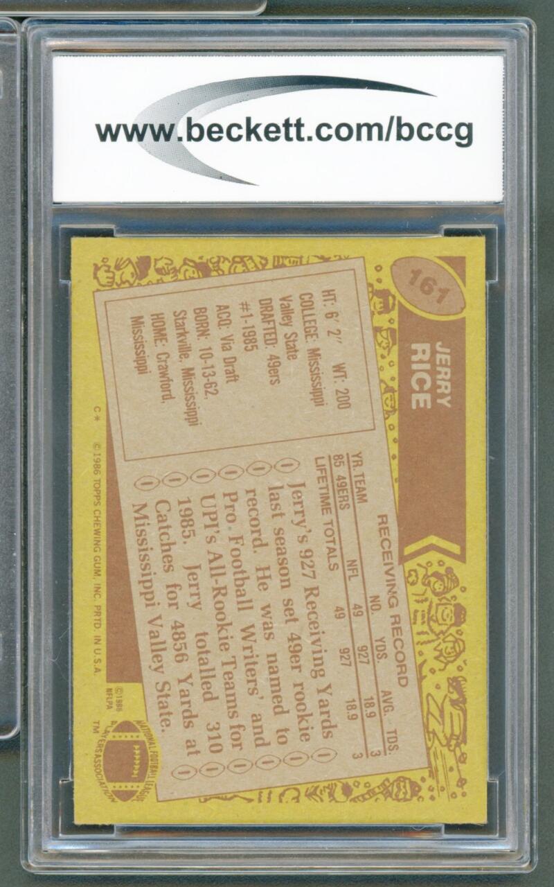 1986 topps #161 JERRY RICE san francisco 49ers rookie card BGS BCCG 8 Image 2
