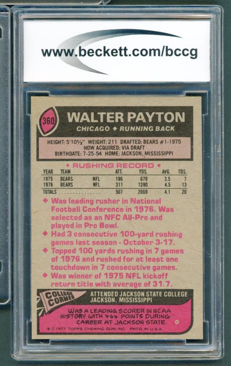 1977 Topps #360 Walter Payton Card BGS BCCG 8 Excellent+ Image 2