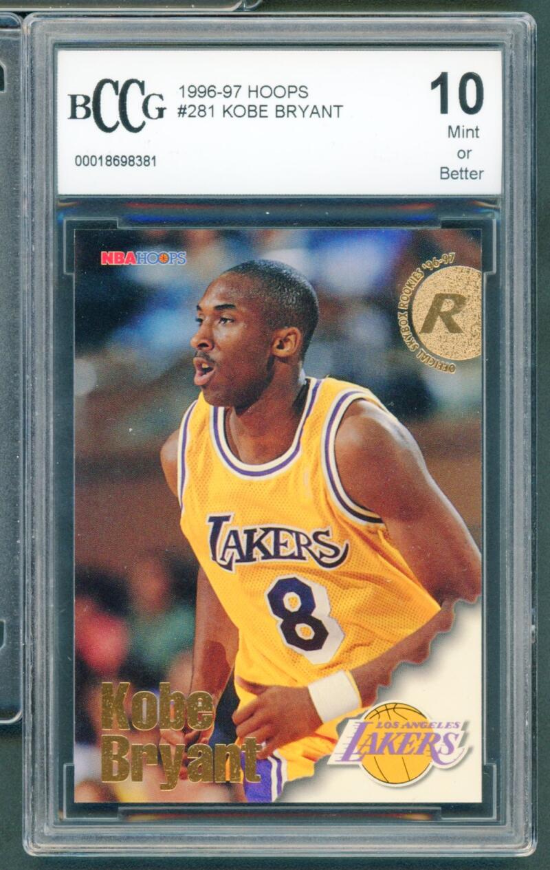 1996-97 Hoops #281 Kobe Bryant Rookie Card BCCG 10 Mint+ Image 1
