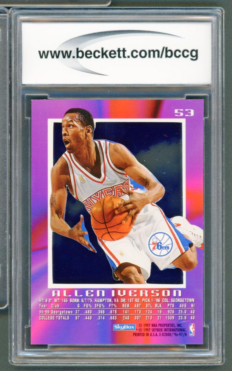 1996-97 E-X2000 #53 Allen Iverson Rookie Card BGS BCCG 10 Mint+ Image 2