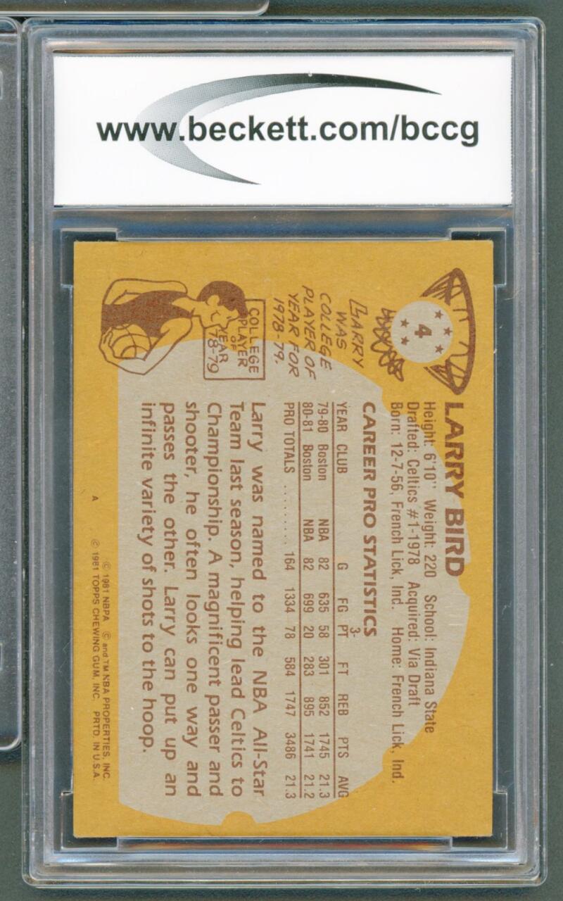 1981-82 Topps #4 Larry Bird Card BGS BCCG 8 Excellent+ Image 2