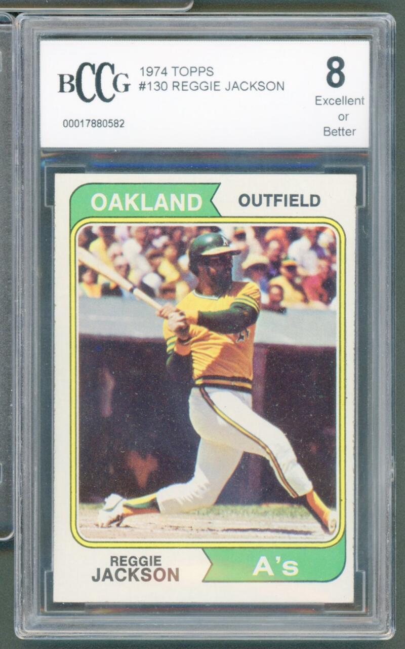 1974 Topps #130 Reggie Jackson Card BGS BCCG 8 Excellent+ Image 1