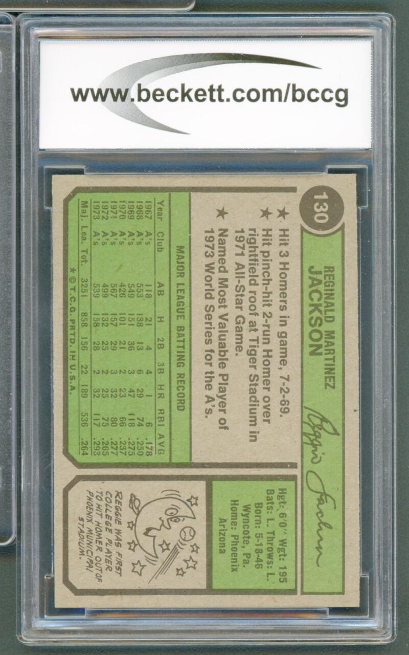1974 Topps #130 Reggie Jackson Card BGS BCCG 8 Excellent+ Image 2