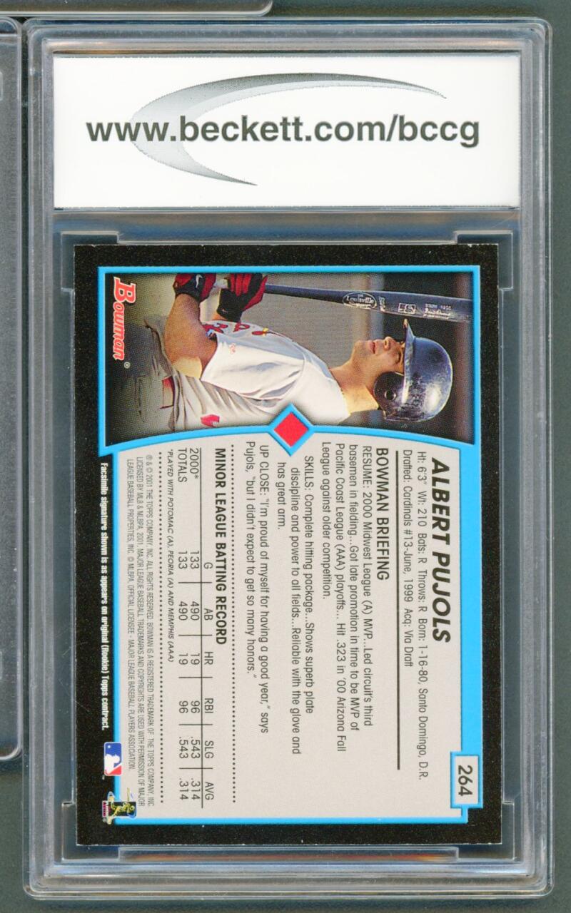 2001 Bowman #264 Albert Pujols Rookie Card BGS BCCG 10 Mint+ Image 2