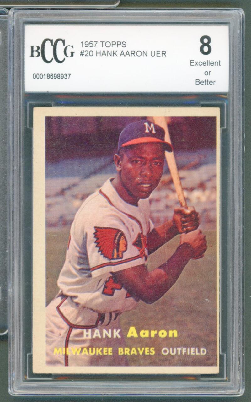 1957 Topps #20 Hank Aaron Card BGS BCCG 8 Excellent+ Image 1