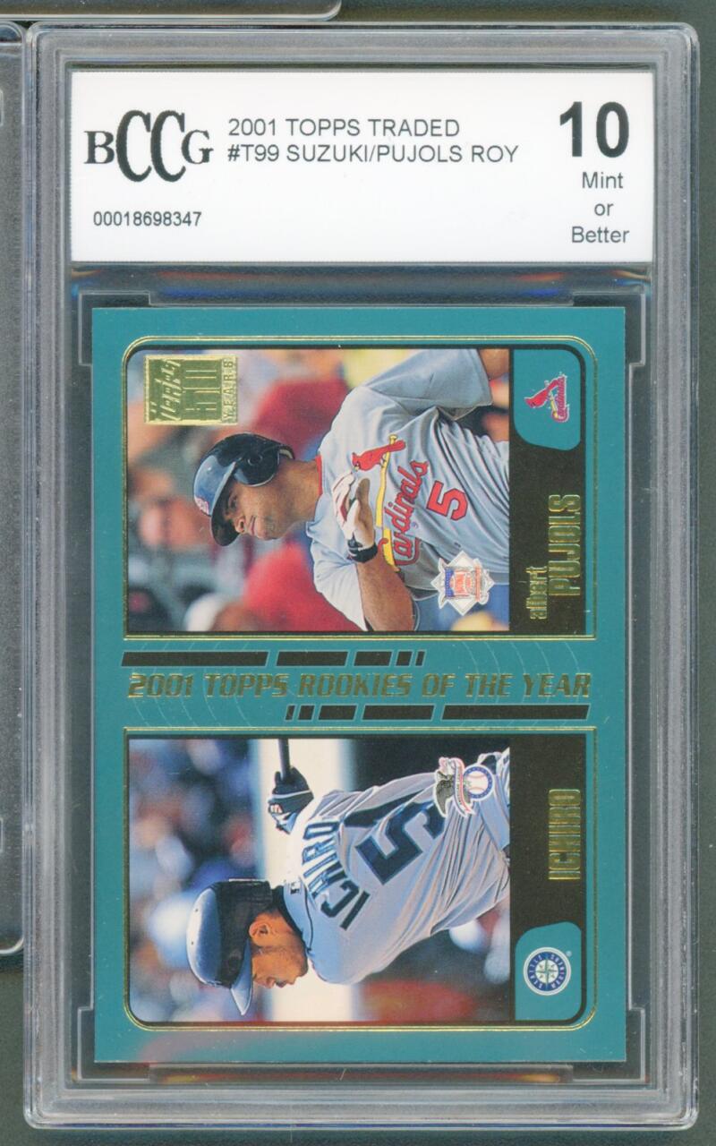 2001 Topps Traded #T99 Ichiro Suzuki / Albert Pujols Rookie BGS BCCG 10 Mint+ Image 1