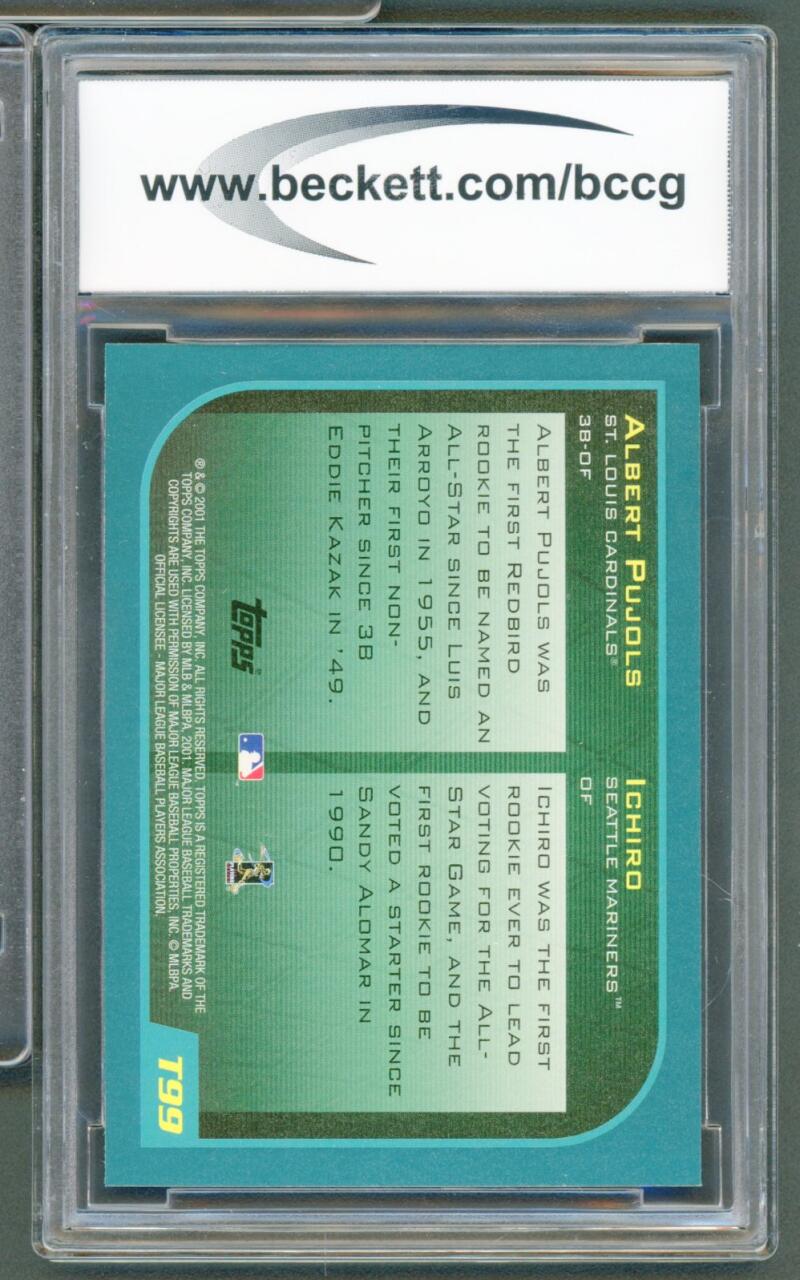 2001 Topps Traded #T99 Ichiro Suzuki / Albert Pujols Rookie BGS BCCG 10 Mint+ Image 2