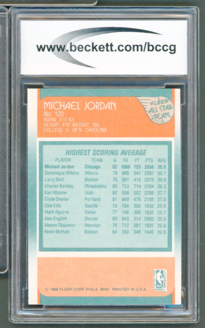 1988-89 Fleer #120 Michael Jordan AS Card BGS BCCG 10 Mint+ Image 2
