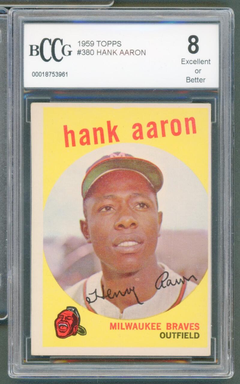 1959 Topps #380 Hank Aaron Card BGS BCCG 8 Excellent+ Image 1