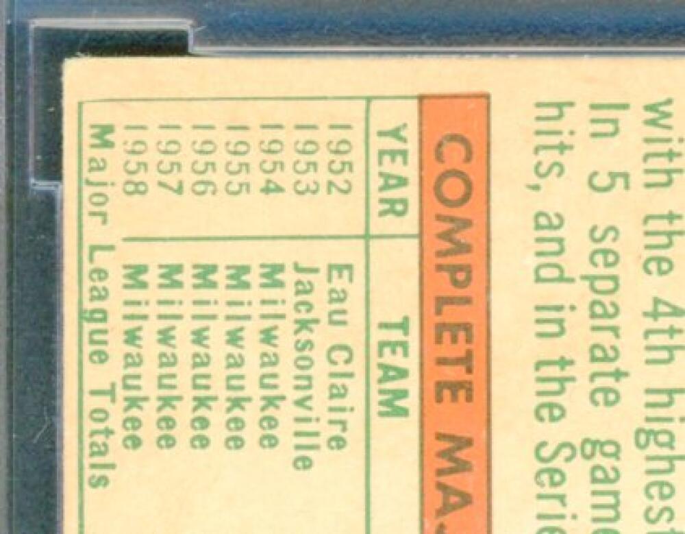 1959 Topps #380 Hank Aaron Card BGS BCCG 8 Excellent+ Image 7