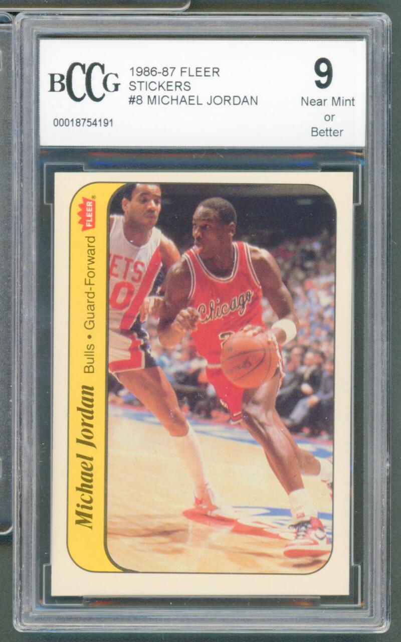 1986-87 Fleer Stickers #8 Michael Jordan Rookie Card BGS BCCG 9 Near Mint+ Image 1