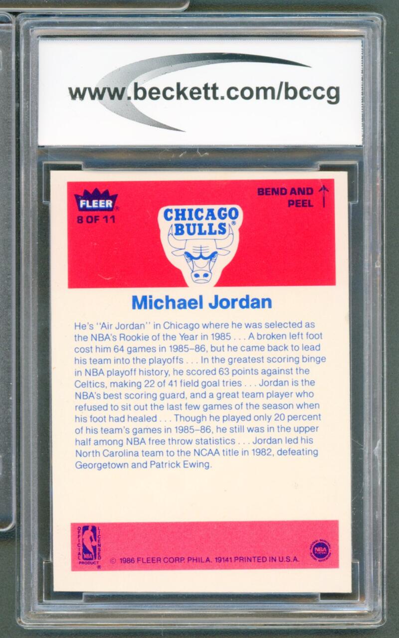 1986-87 Fleer Stickers #8 Michael Jordan Rookie Card BGS BCCG 9 Near Mint+ Image 2