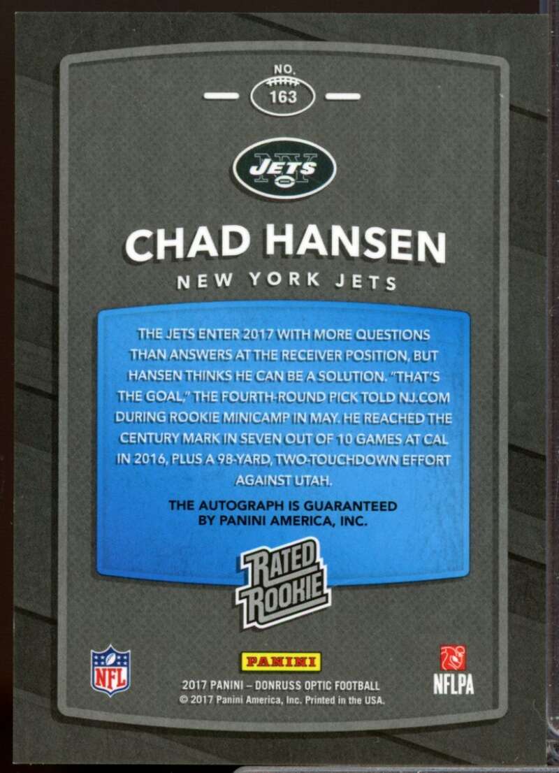 Chad Hansen Card 2017 Donruss Optic Rated Rookie Autographs Bronze #163  Image 2