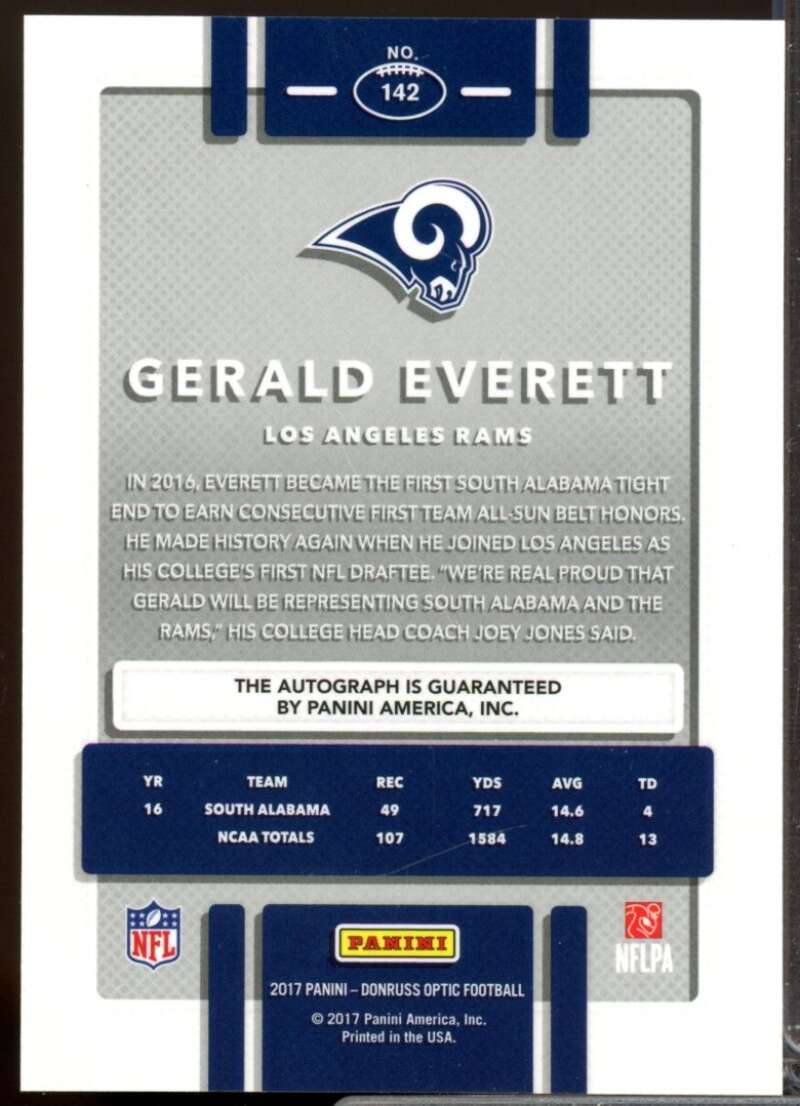 Gerald Everett Card 2017 Donruss Optic Rookie Autographs Bronze #142  Image 2