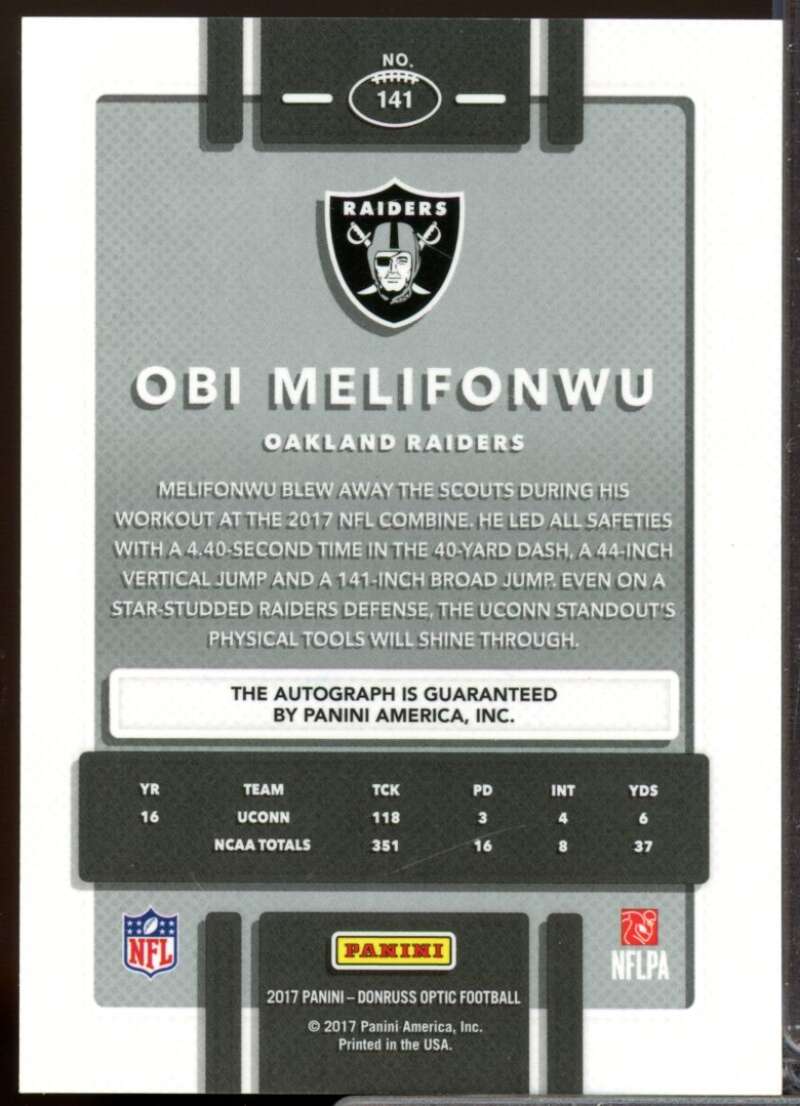 Obi Melifonwu Card 2017 Donruss Optic Rookie Autographs Bronze #141  Image 2