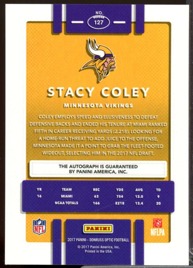 Stacy Coley Card 2017 Donruss Optic Rookie Autographs Bronze #127  Image 2