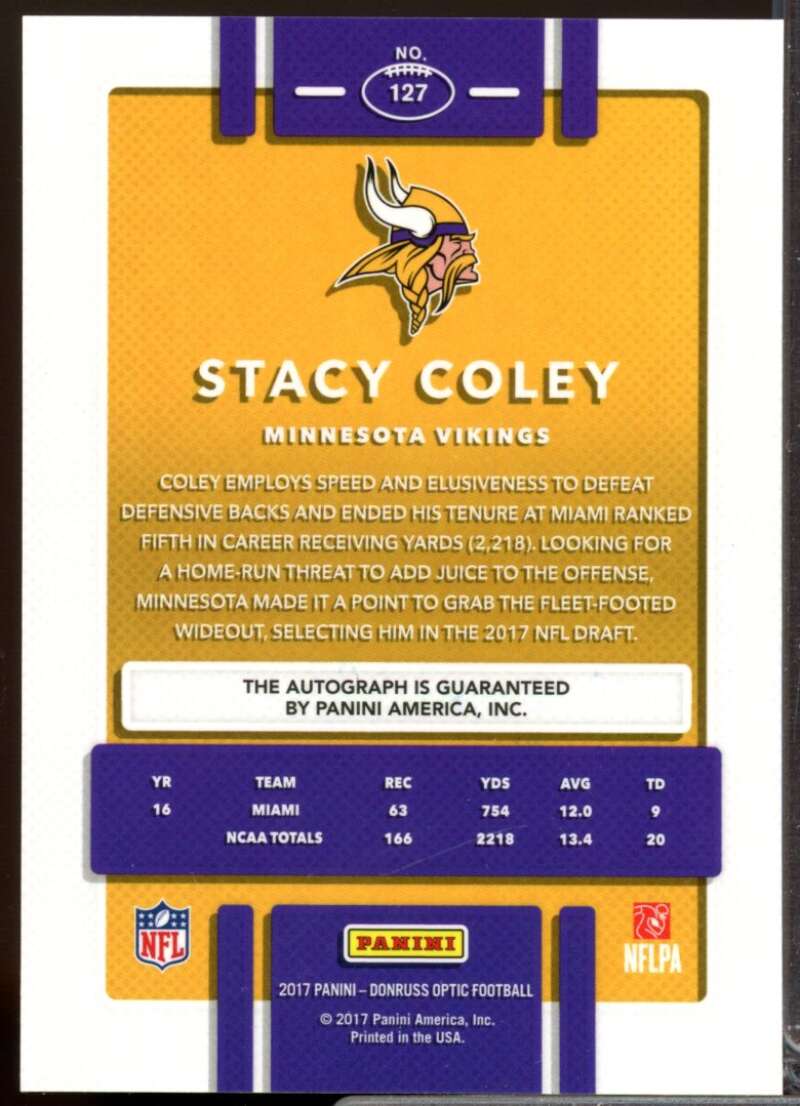 Stacy Coley Card 2017 Donruss Optic Rookie Autographs Bronze #127  Image 2