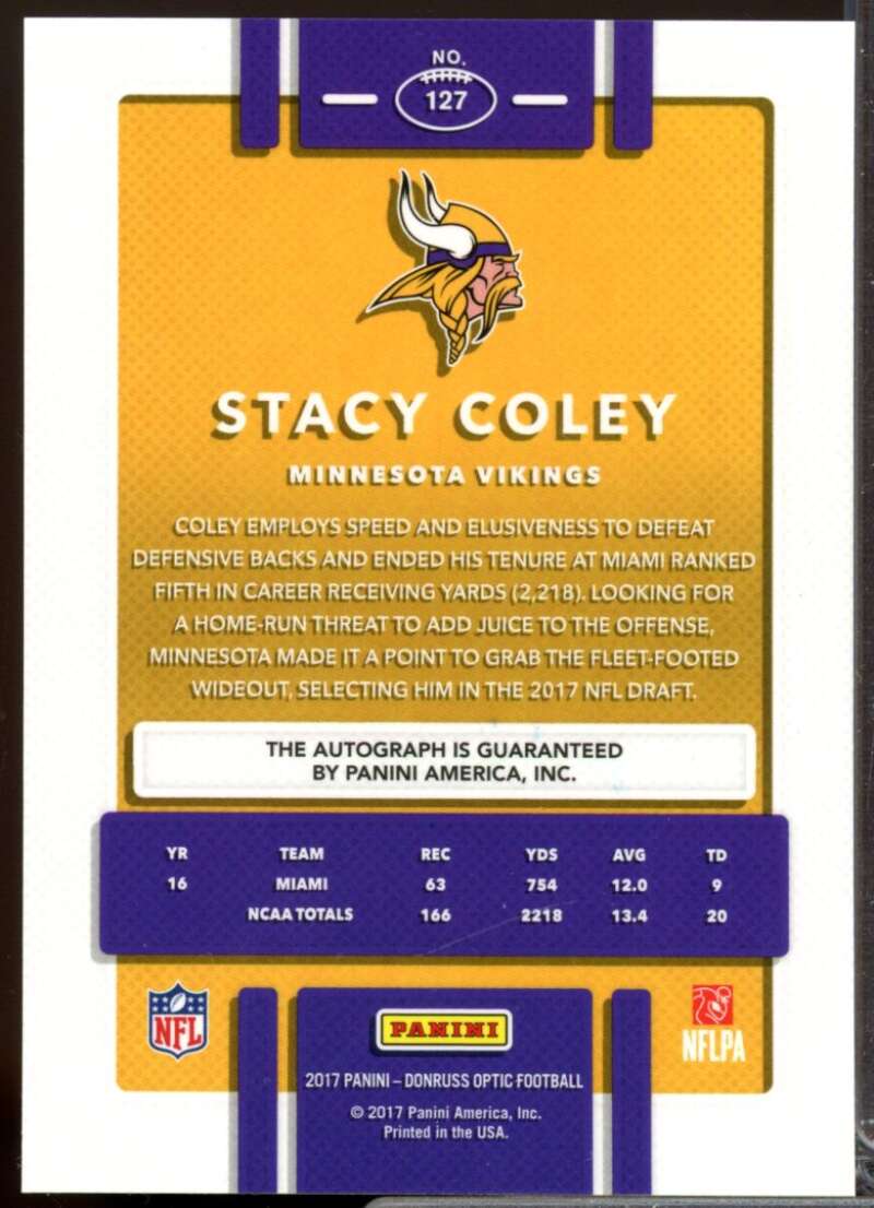 Stacy Coley Card 2017 Donruss Optic Rookie Autographs Bronze #127  Image 2