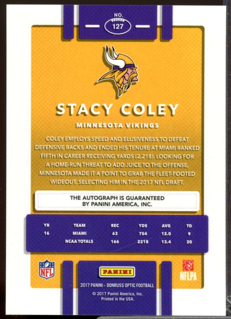 Stacy Coley Card 2017 Donruss Optic Rookie Autographs Bronze #127  Image 2