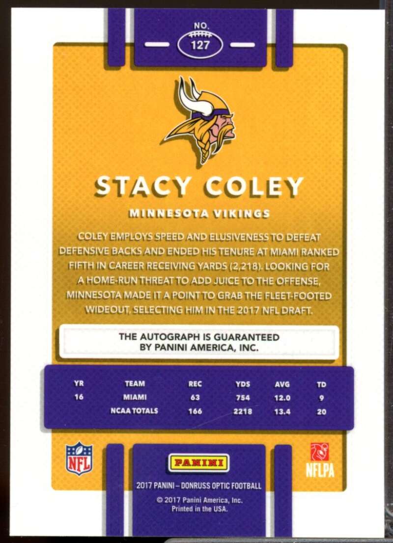 Stacy Coley Card 2017 Donruss Optic Rookie Autographs Bronze #127  Image 2