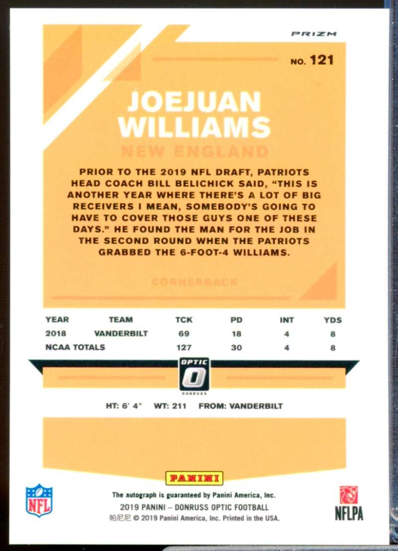 Joejuan Williams Card 2019 Donruss Optic Rookies Autographs Bronze #121  Image 2
