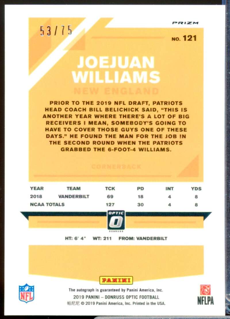 Joejuan Williams Card 2019 Donruss Optic Rookies Autographs Blue #121  Image 2