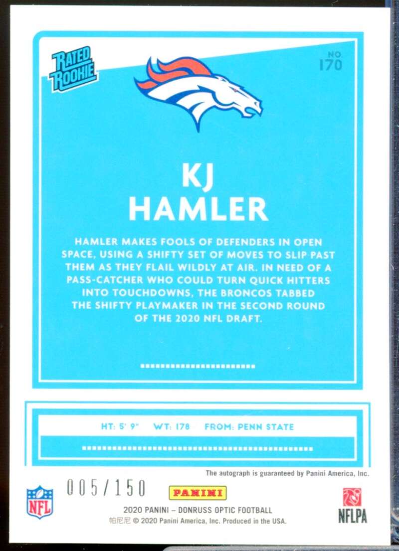 K.J. Hamler Card 2020 Donruss Optic Rated Rookie Autographs #170  Image 2