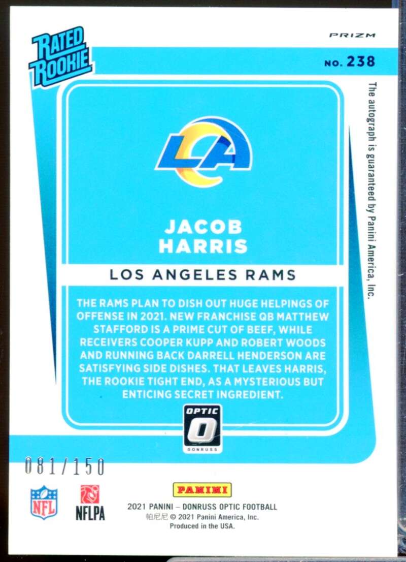 Jacob Harris/150 Card 2021 Donruss Optic Rated Rookie Autographs #238  Image 2
