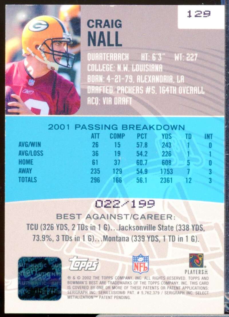 Craig Nall Card 2002 Bowman's Best Rookie Autograph Red #129  Image 2