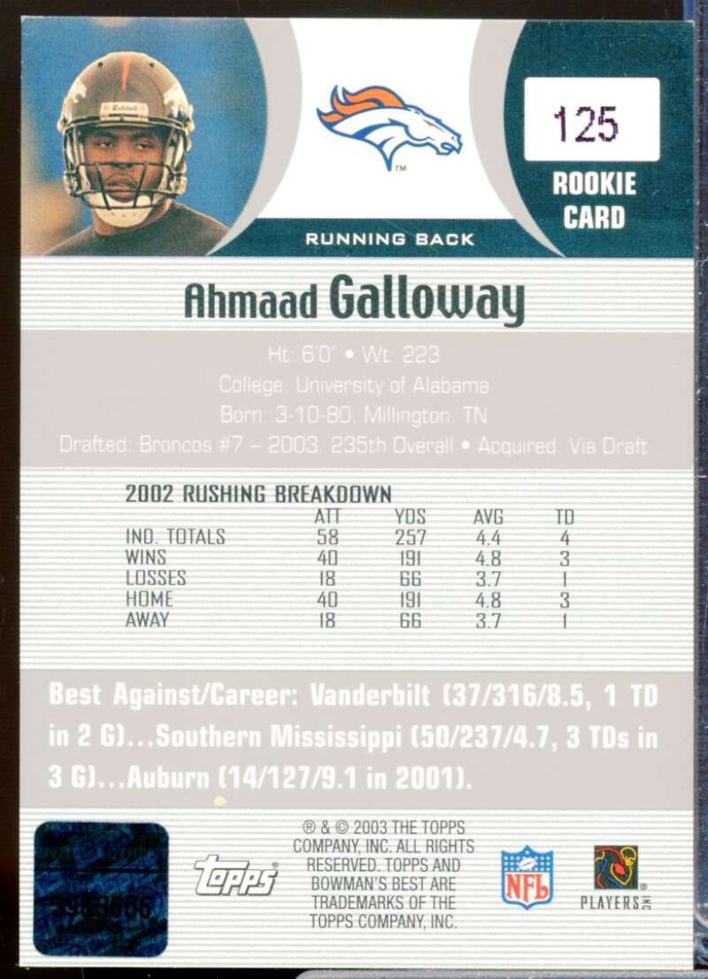 Ahmaad Galloway RC Card 2003 Bowman's Best Rookie Autograph #125  Image 2