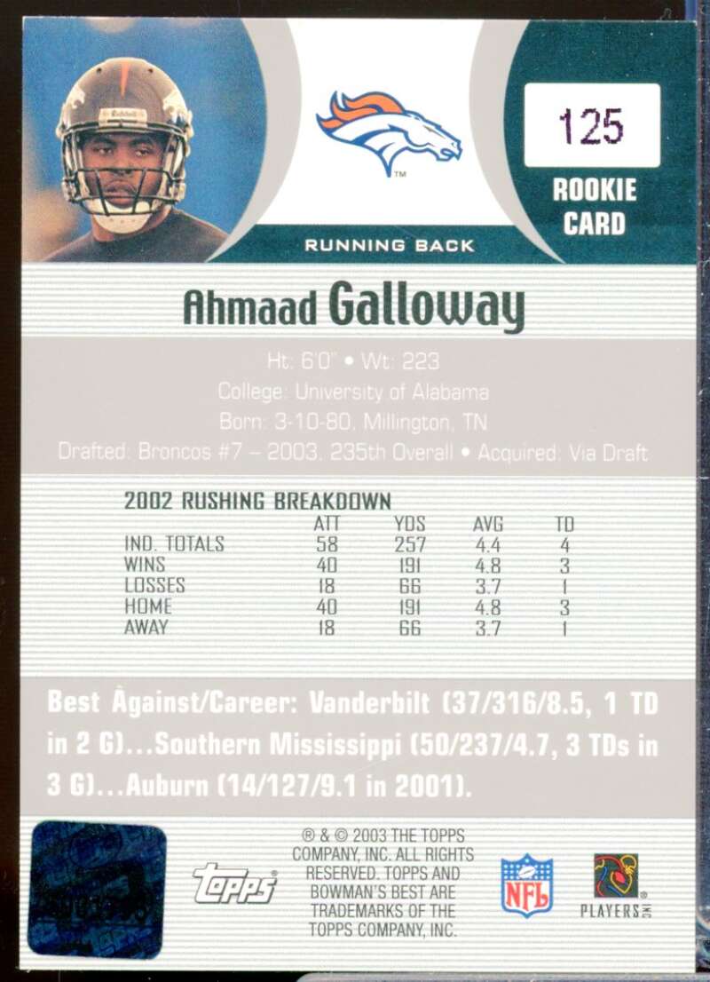 Ahmaad Galloway RC Card 2003 Bowman's Best Rookie Autograph #125  Image 2