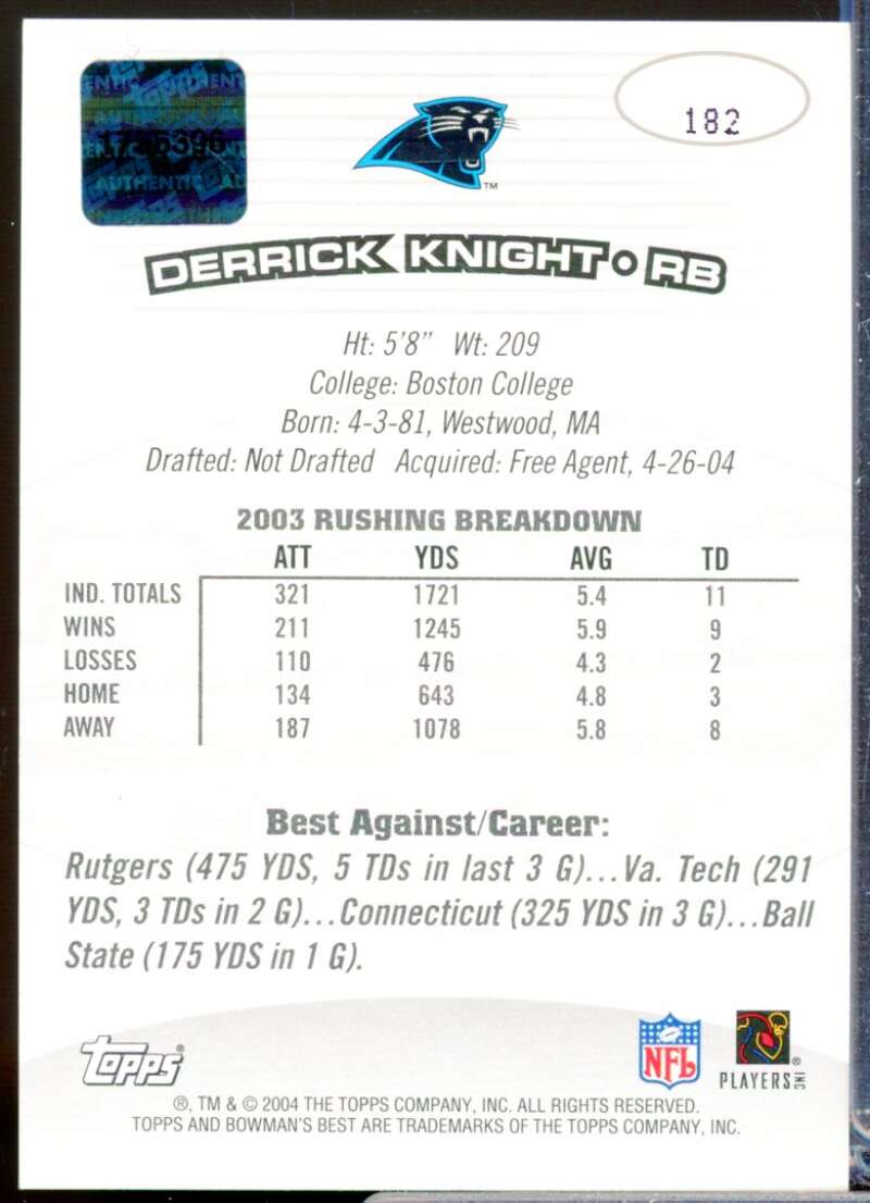 Derrick Knight RC Card 2004 Bowman's Best Rookie Autograph #182  Image 2