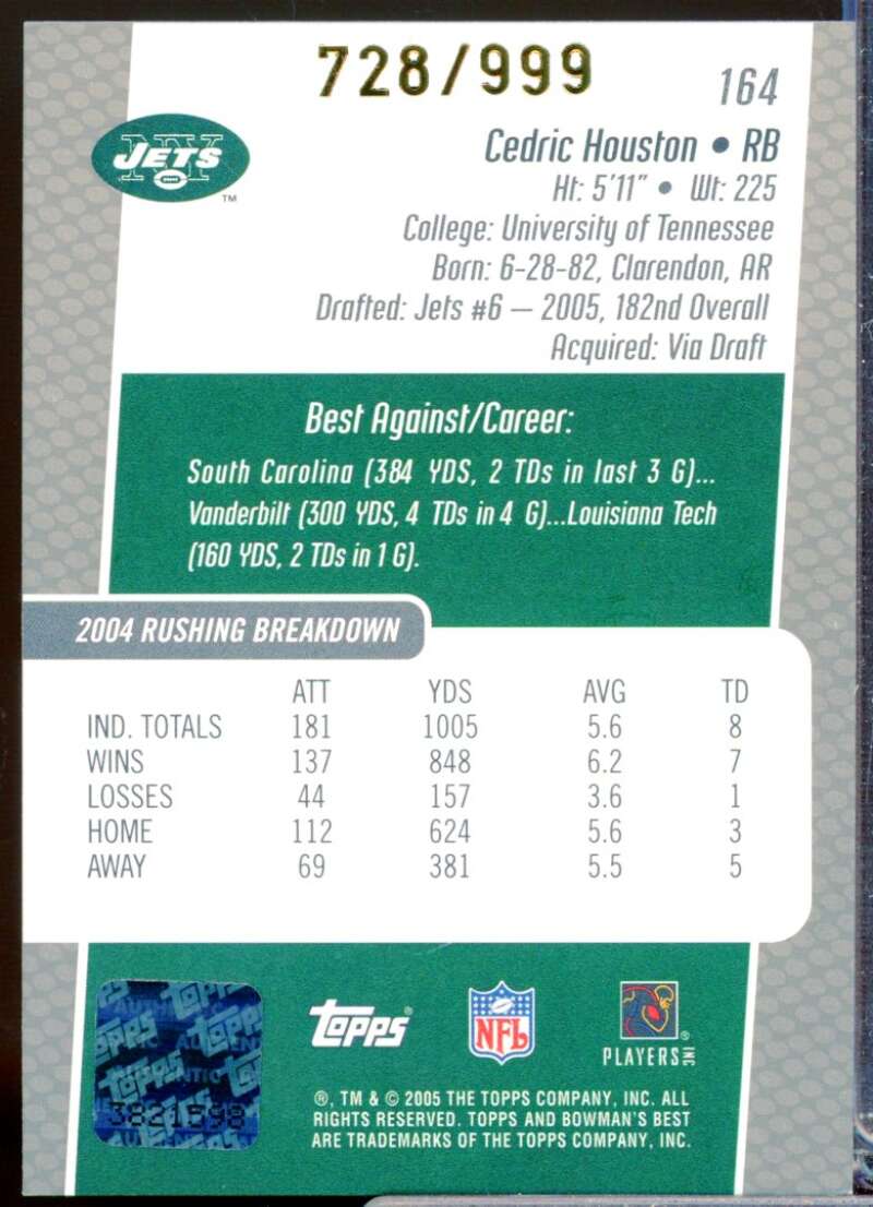 Cedric Houston RC Card 2005 Bowman's Best Rookie Autograph #164  Image 2