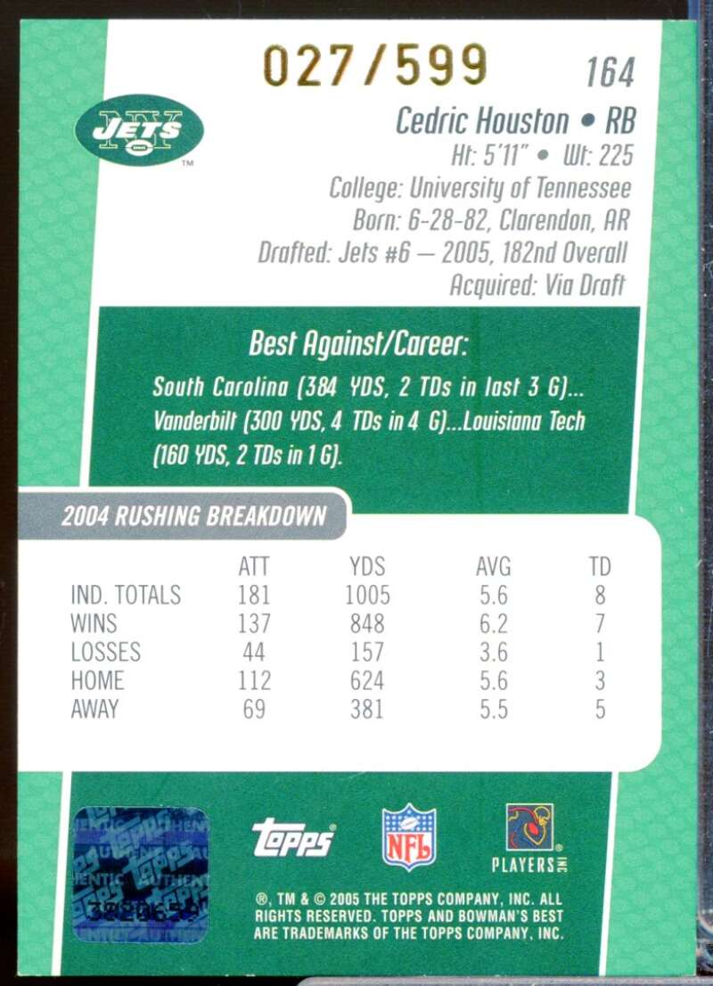 Cedric Houston RC Card 2005 Bowman's Best Rookie Autograph Green #164  Image 2
