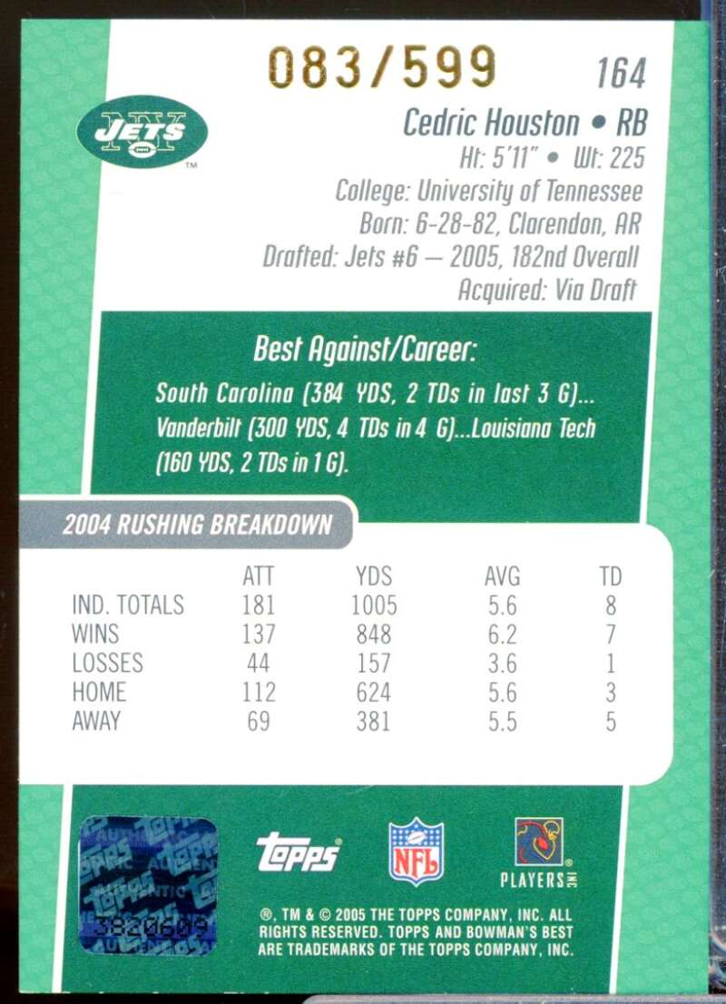 Cedric Houston RC Card 2005 Bowman's Best Rookie Autograph Green #164  Image 2