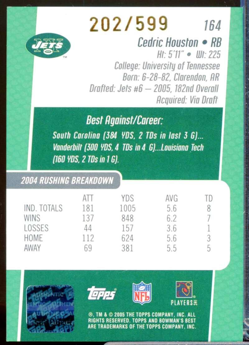 Cedric Houston RC Card 2005 Bowman's Best Rookie Autograph Green #164  Image 2