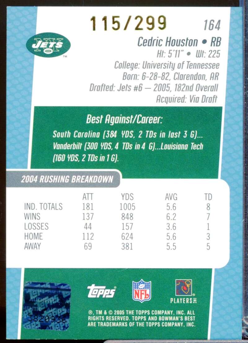 Cedric Houston RC Card 2005 Bowman's Best Rookie Autograph Blue #164  Image 2