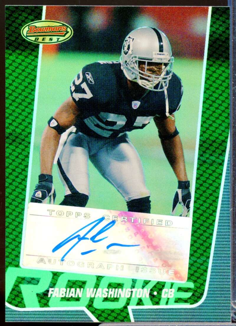 Fabian Washington RC Card 2005 Bowman's Best Rookie Autograph Green #160  Image 1