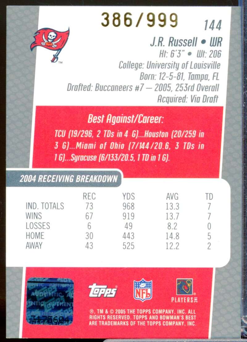 J.R. Russell RC Card 2005 Bowman's Best Rookie Autograph #144  Image 2