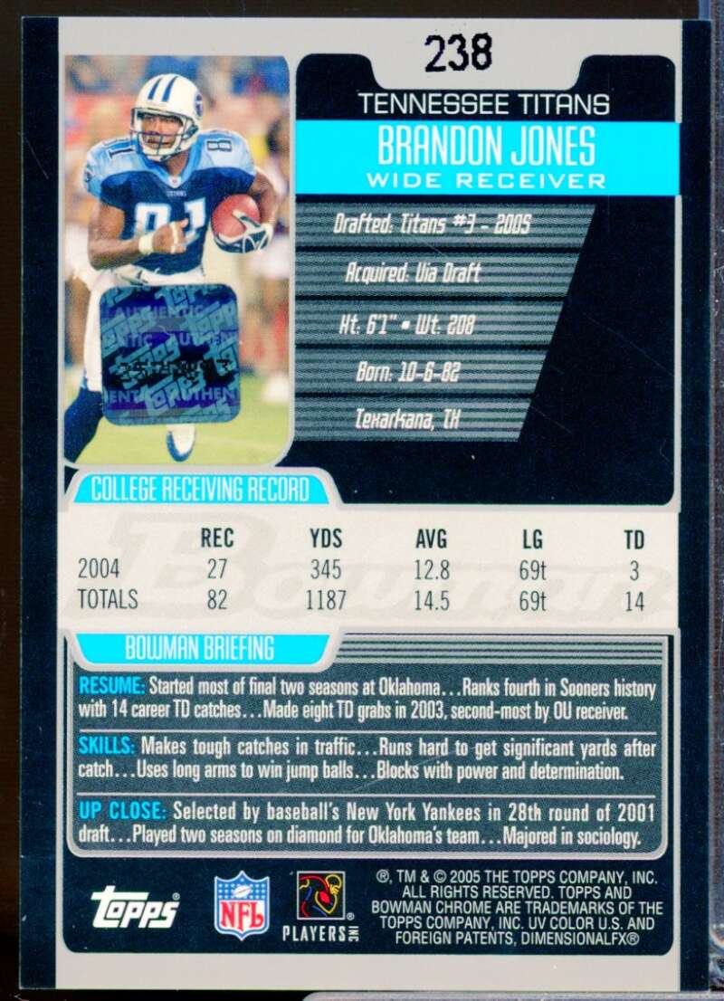 Brandon Jones RC Card 2005 Bowman Chrome Rookie Autograph #238  Image 2